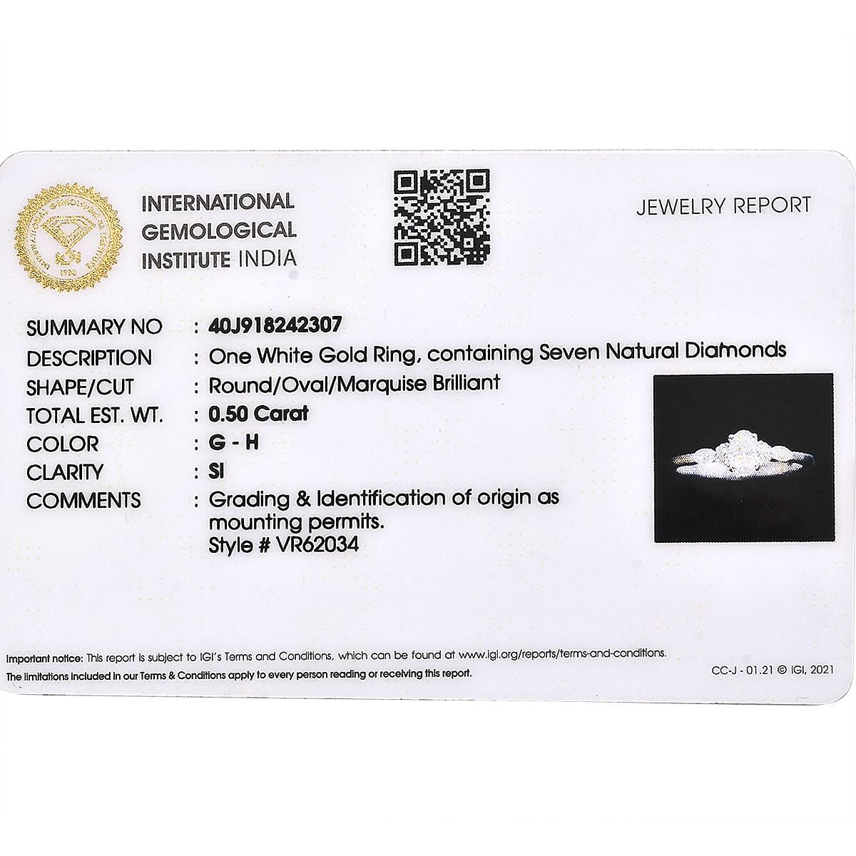 ILIANA - 18K W Gold IGI Certified Diamond (SI-G-H) Ring 0.50 Ct