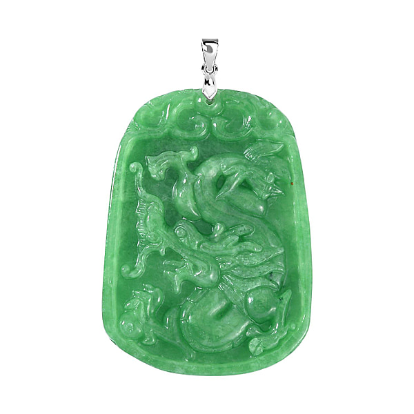 Extremely Rare Size AAA Green Jade Dragon Pendant in Rhodium Overlay ...