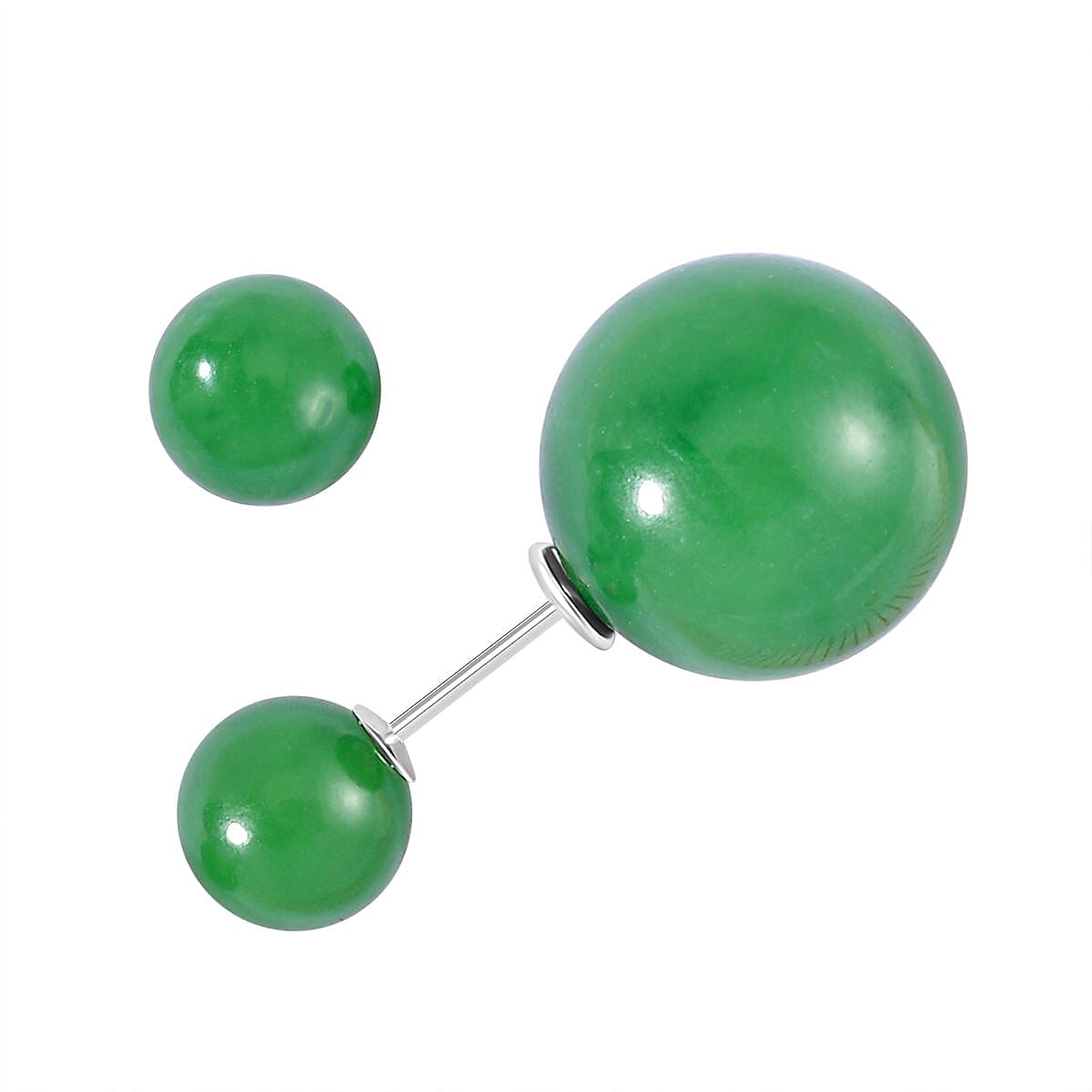 Green Jade Earring in Rhodium Overlay Sterling Silver 61.00 ct 61.000 Ct.