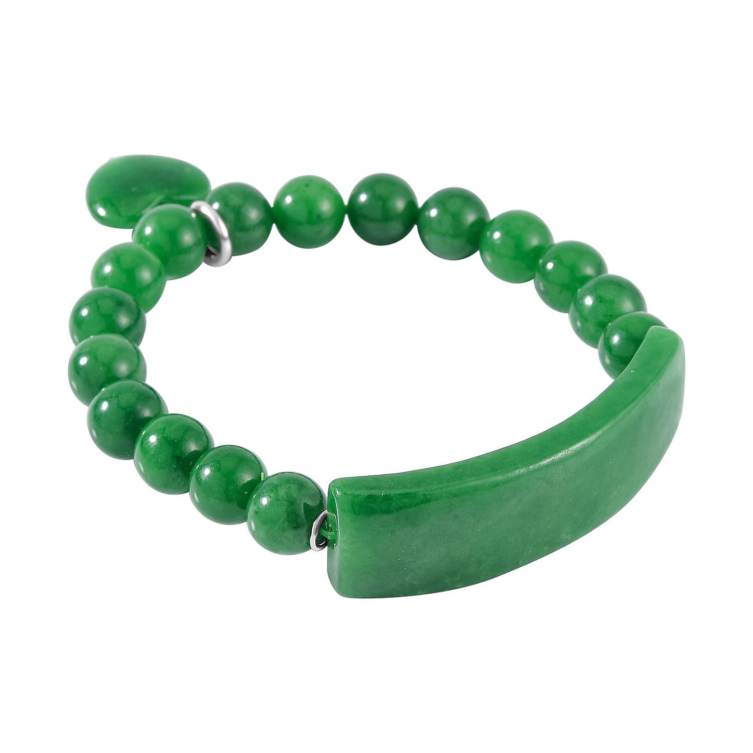 Green Jade Charms Bracelet (Size - 6.5) in Rhodium Overlay Sterling Silver 190.00 Ct