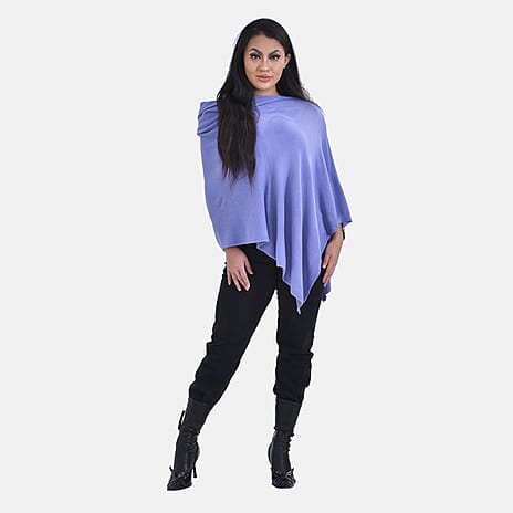 Tamsy Knitted Cape Irregular Cut (One Size) - Royal Blue