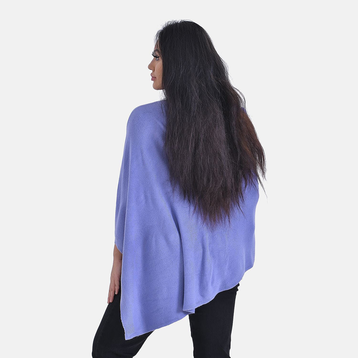 Tamsy Knitted Cape Irregular Cut (One Size) - Royal Blue