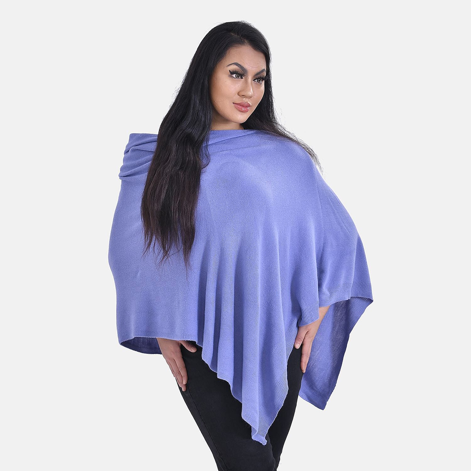 Tamsy Knitted Cape Irregular Cut (One Size) - Royal Blue