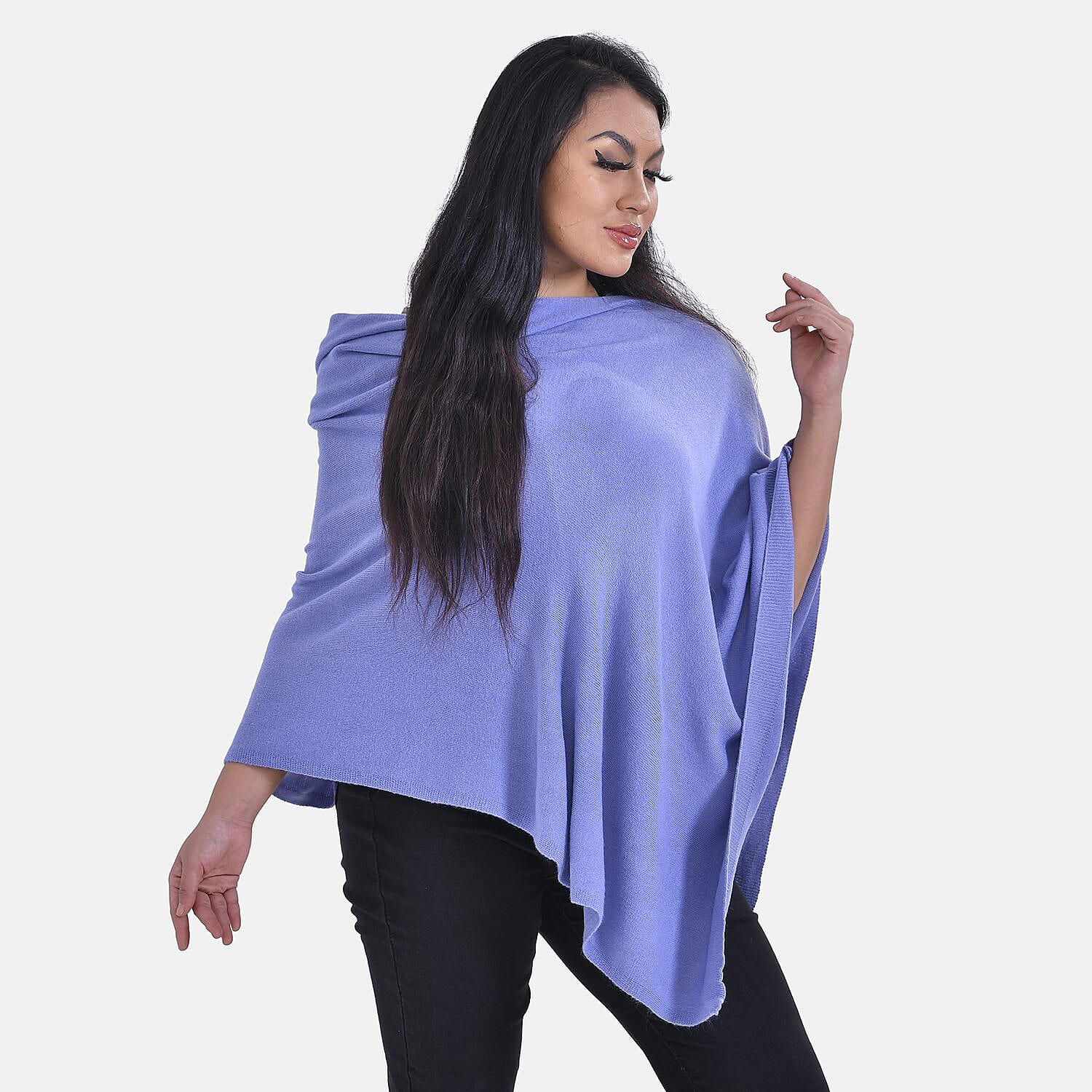 Tamsy Knitted Cape Irregular Cut (One Size) - Royal Blue