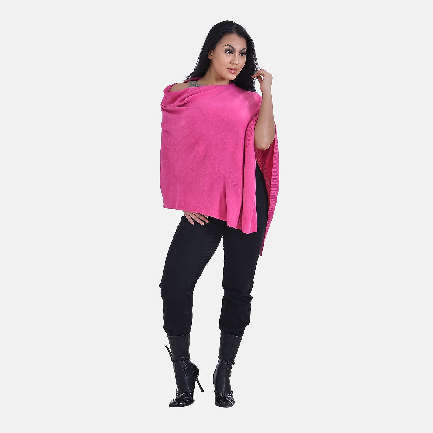 TAMSY Knitted Cape Irregular Cut (One Size) - Fuschia