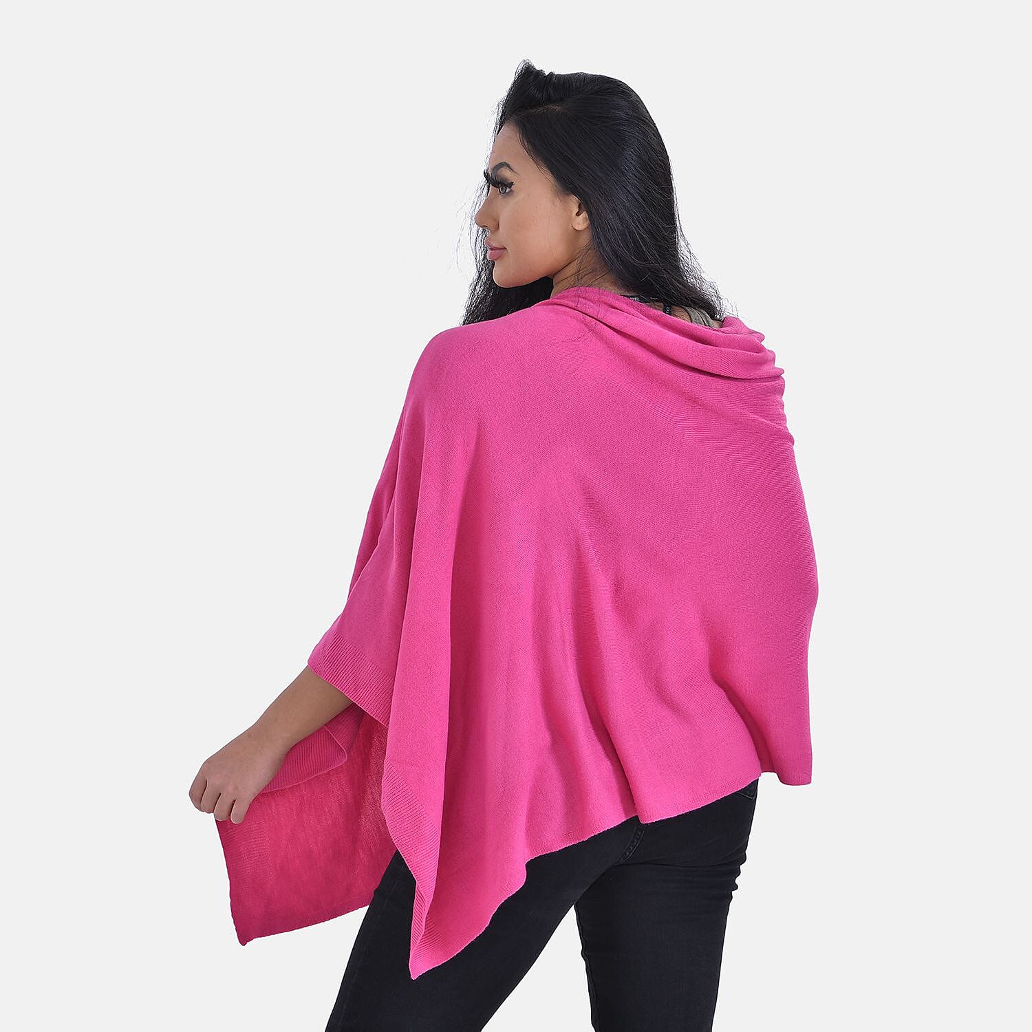 TAMSY Knitted Cape Irregular Cut (One Size) - Fuschia