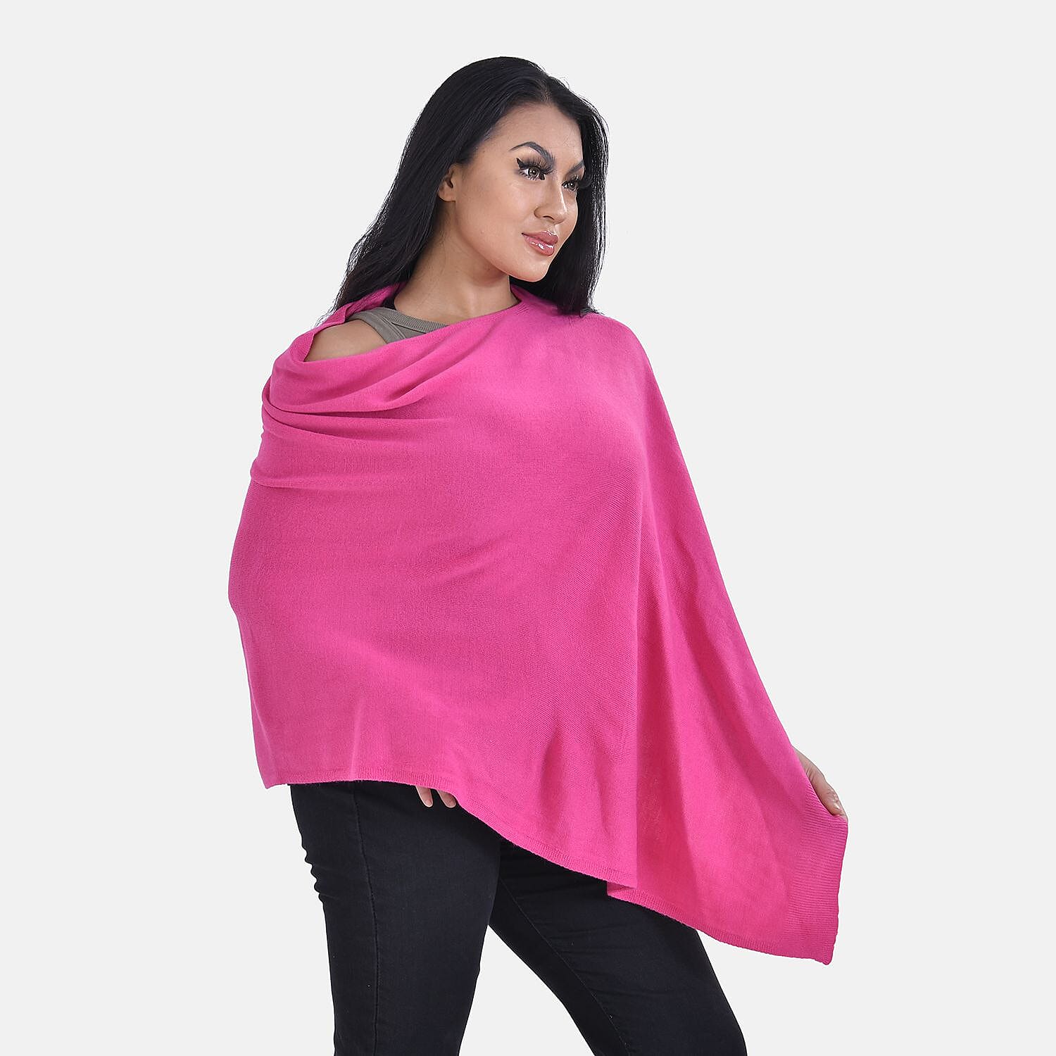 TAMSY Knitted Cape Irregular Cut (One Size) - Fuschia