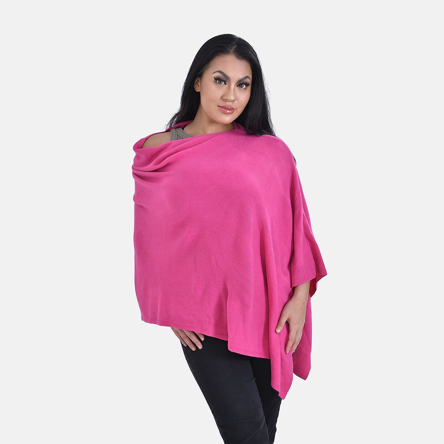 TAMSY Knitted Cape Irregular Cut (One Size) - Fuschia
