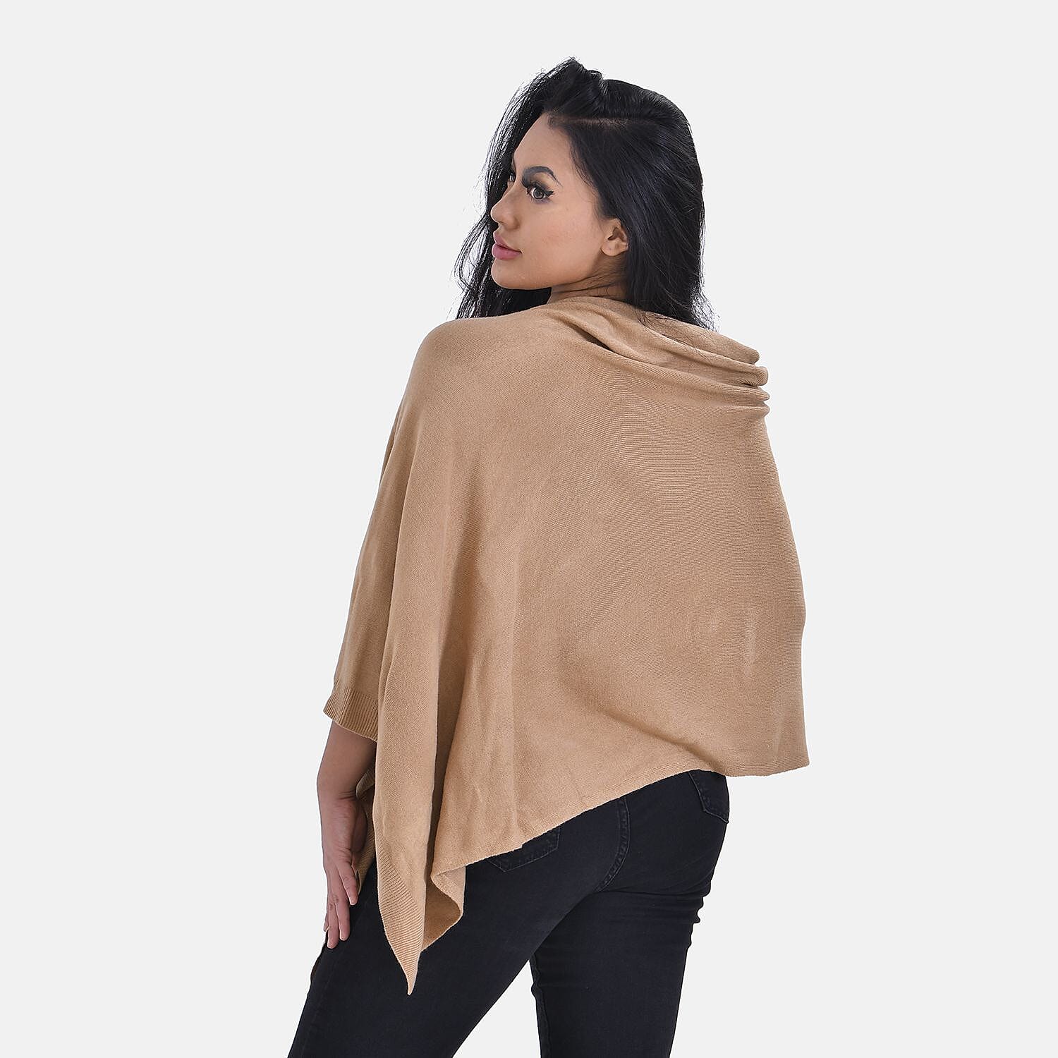 Tamsy Knitted Cape Irregular Cut (One Size) - Camel