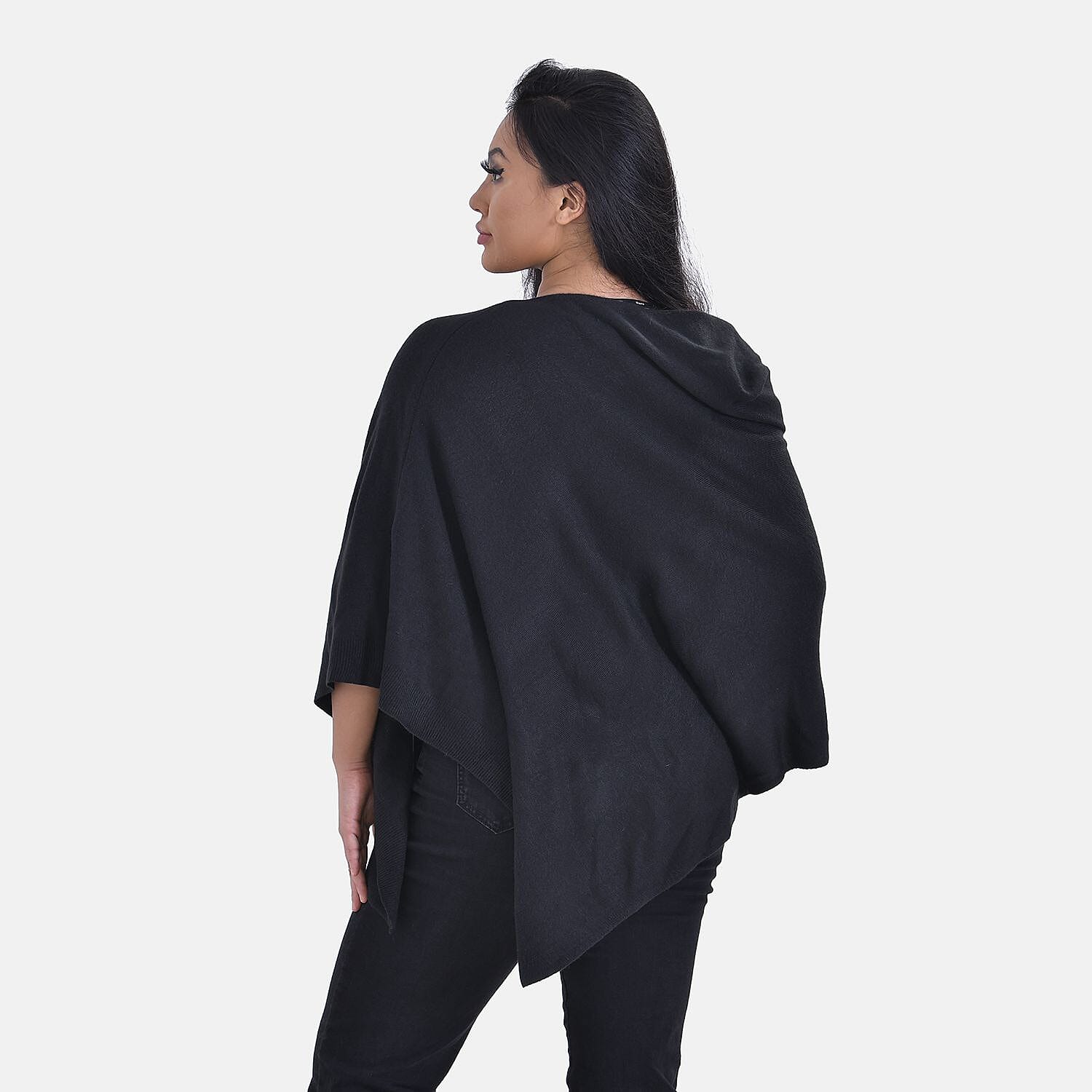 Tamsy Knitted Cape Irregular Cut (One Size) - Black
