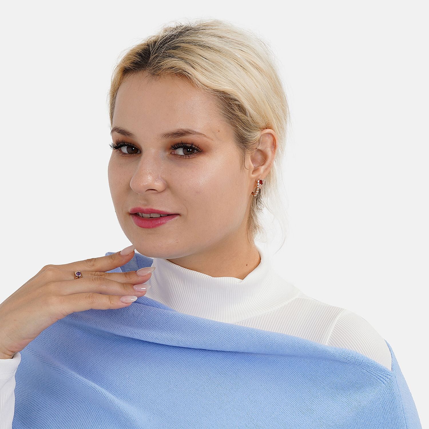 Tamsy Acrylic Patterned Poncho - Sky Blue