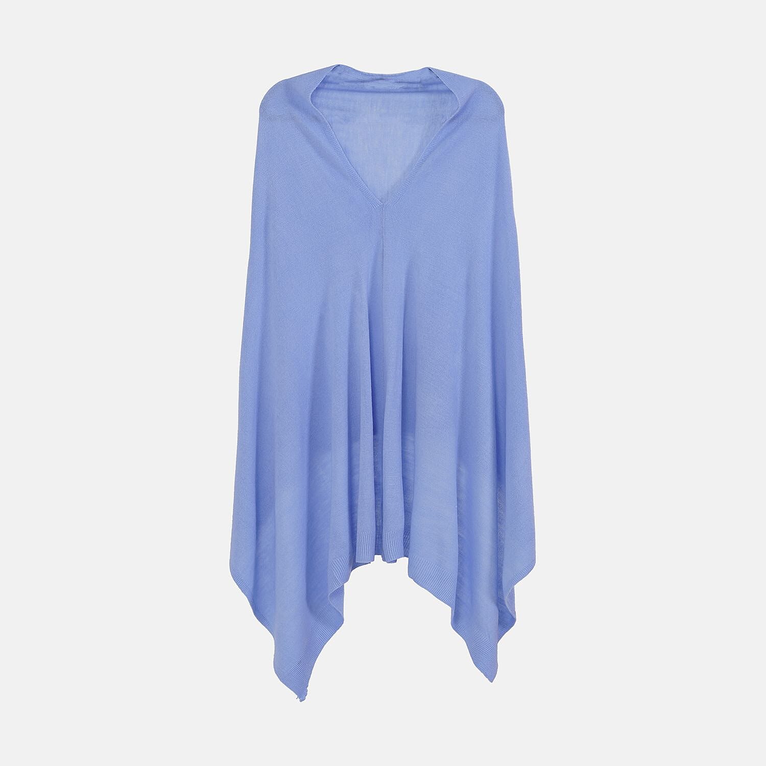 Tamsy Acrylic Patterned Poncho - Sky Blue