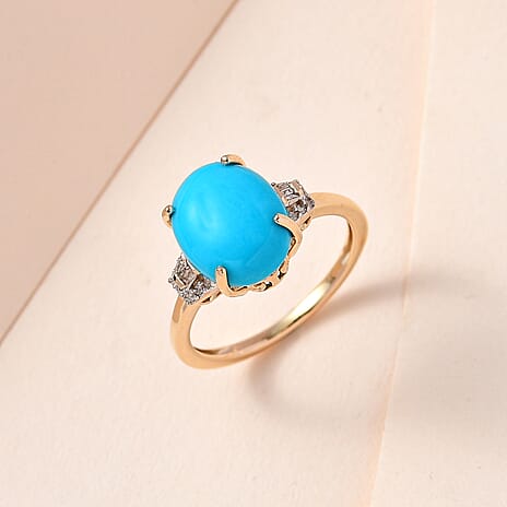 9K Yellow Gold Arizona Sleeping Beauty Turquoise and Diamond  Ring 3.57 Ct