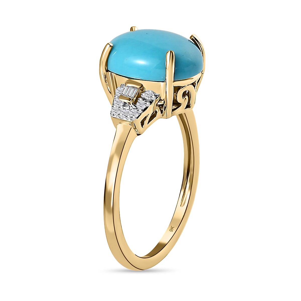 9K Yellow Gold Arizona Sleeping Beauty Turquoise and Diamond  Ring 3.57 Ct