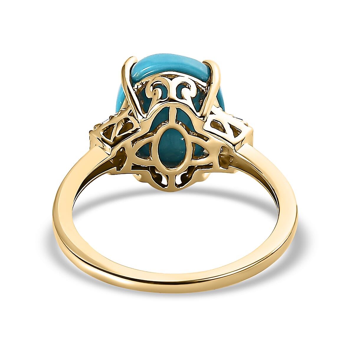 9K Yellow Gold Arizona Sleeping Beauty Turquoise and Diamond  Ring 3.57 Ct