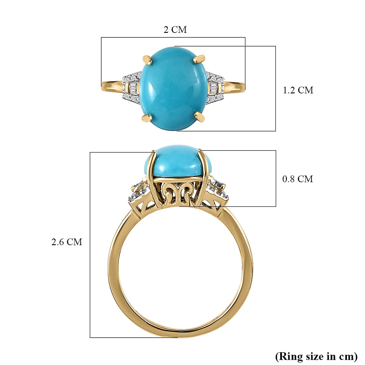 9K Yellow Gold Arizona Sleeping Beauty Turquoise and Diamond  Ring 3.57 Ct