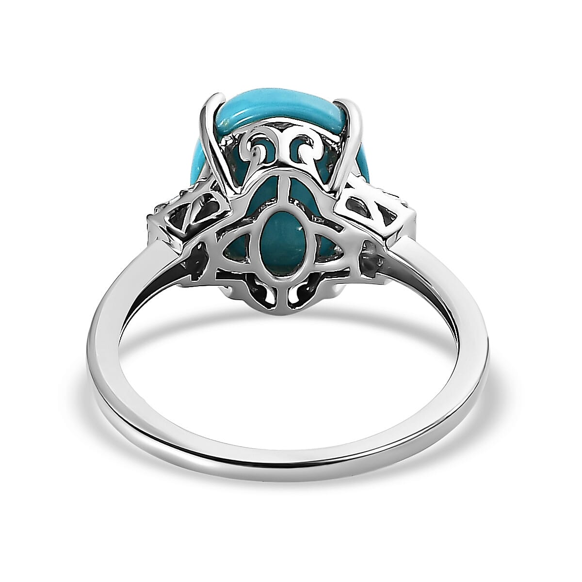 9K White Gold Arizona Sleeping Beauty Turquoise and Diamond  Ring 3.57 Ct
