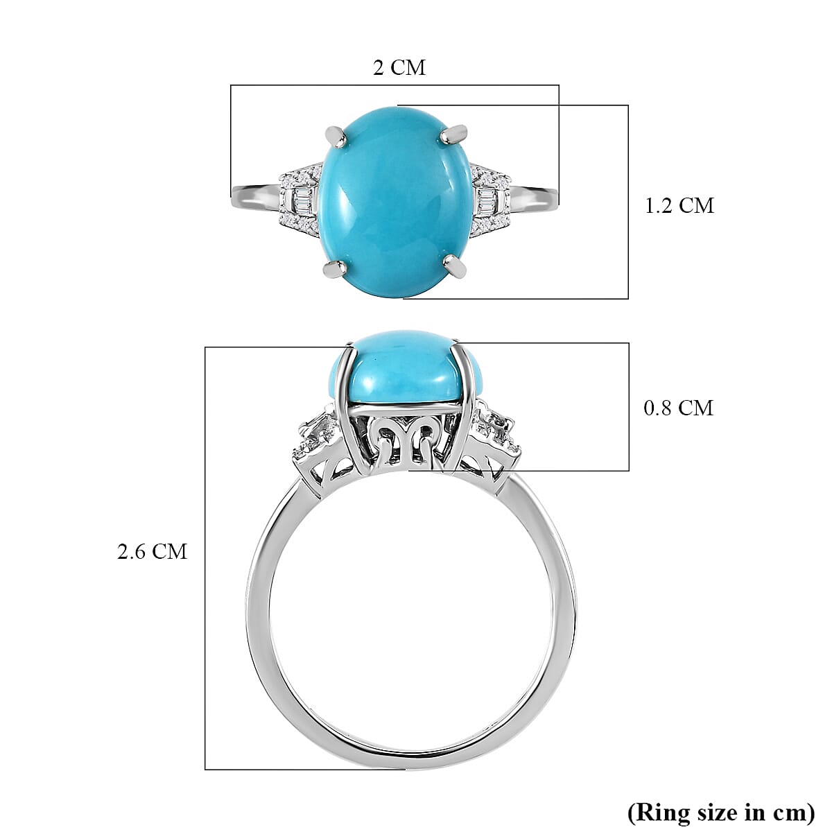 9K White Gold Arizona Sleeping Beauty Turquoise and Diamond  Ring 3.57 Ct