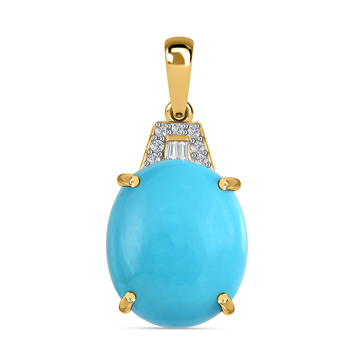 9K Yellow Gold Sleeping Beauty Turquoise ,White Diamond  Main Stone With Side Stone Pendant 3.53 Ct.
