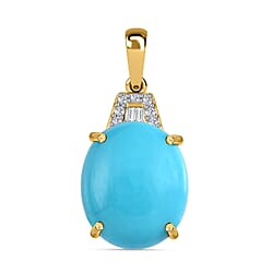 9K Yellow Gold Sleeping Beauty Turquoise ,White Diamond  Main Stone With Side Stone Pendant 3.53 Ct.