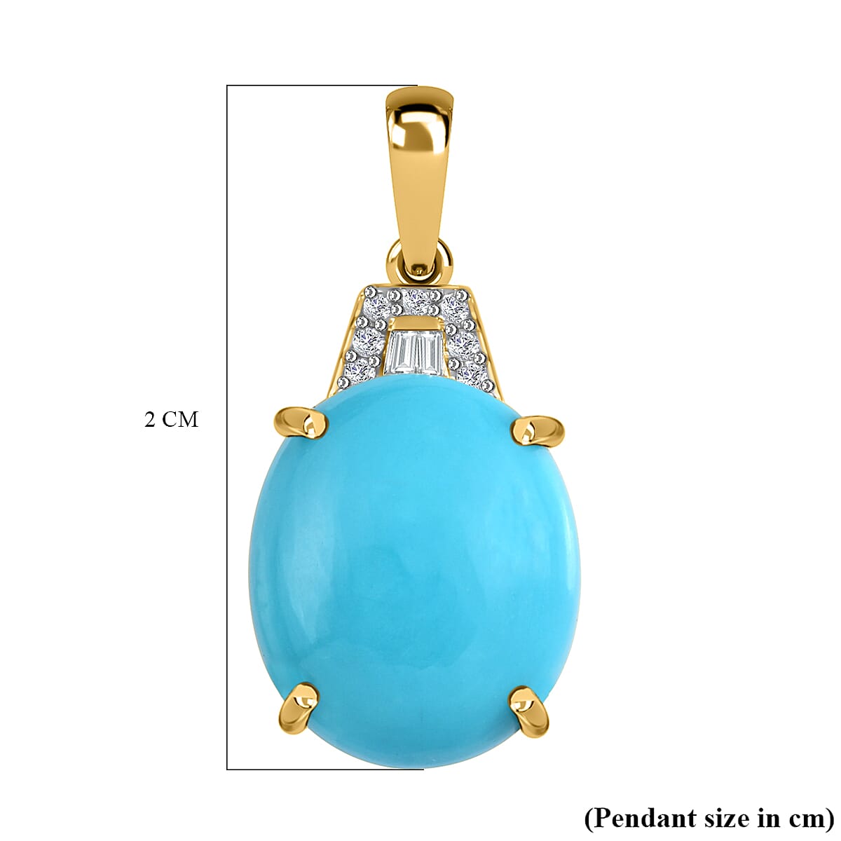 9K Yellow Gold Sleeping Beauty Turquoise ,White Diamond  Main Stone With Side Stone Pendant 3.53 Ct.
