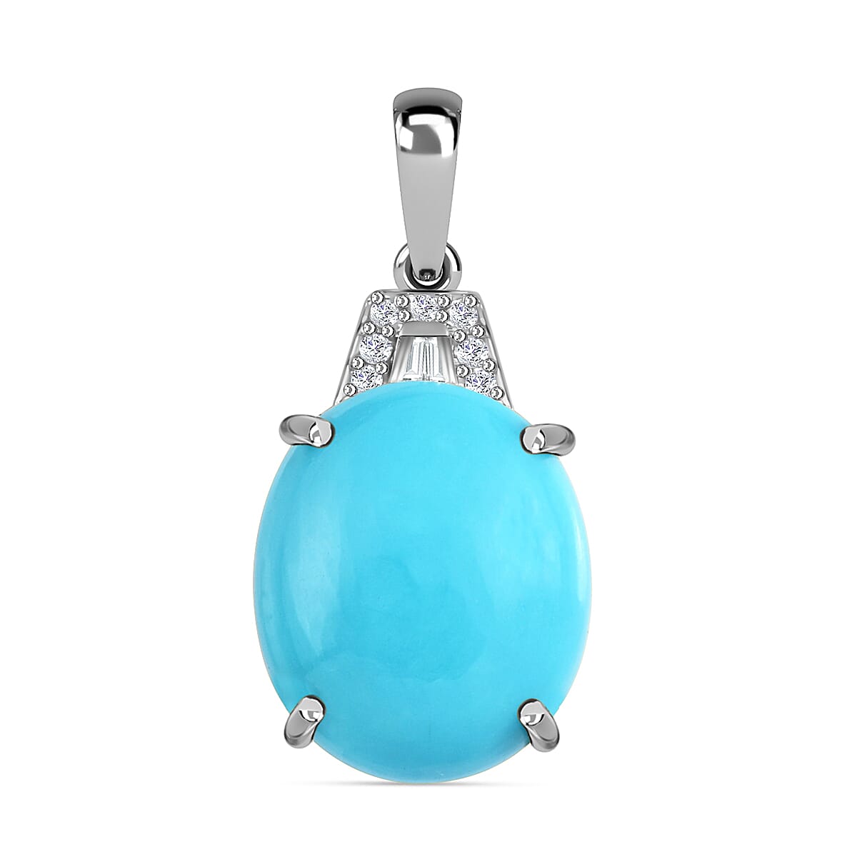 9K White Gold Arizona Sleeping Beauty Turquoise & White Diamond Pendant 3.53 Ct.