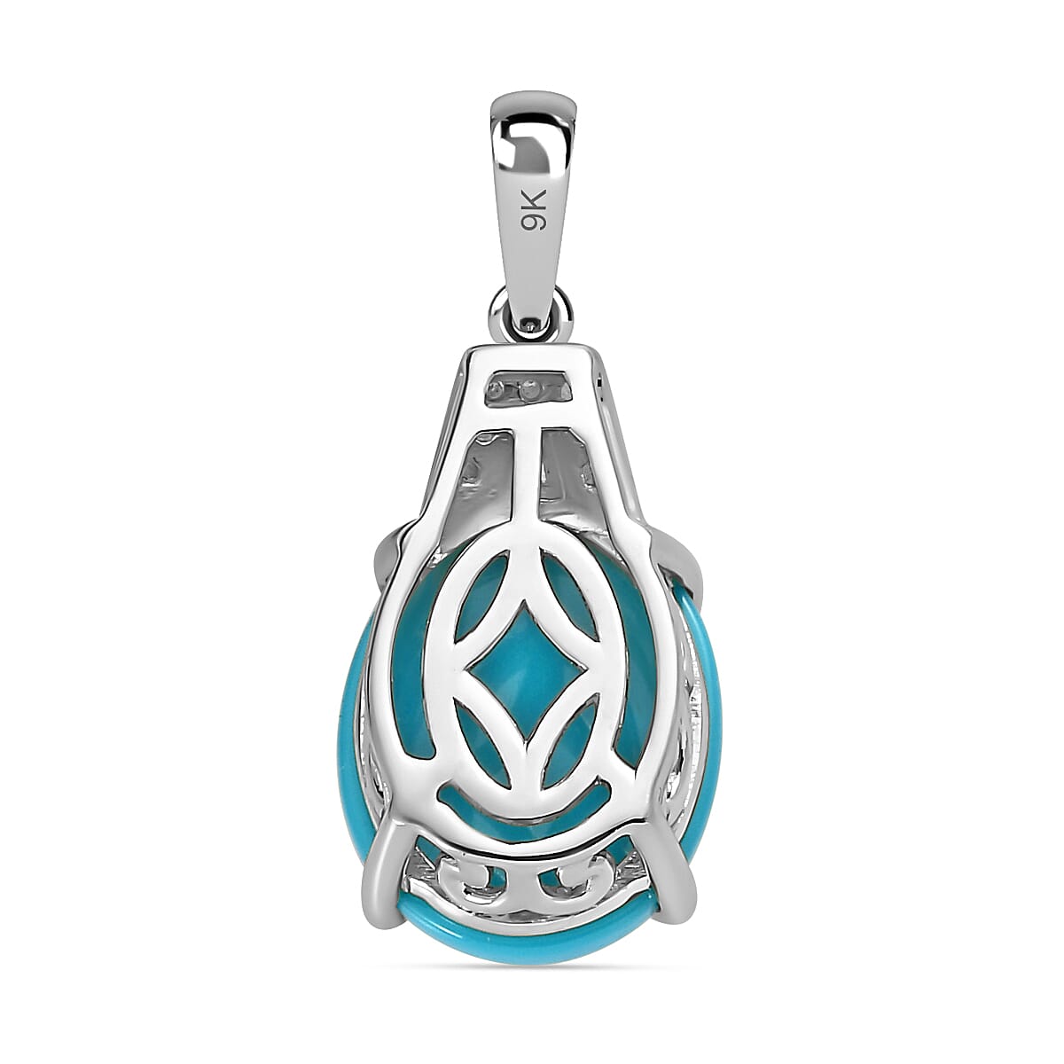 9K White Gold Arizona Sleeping Beauty Turquoise & White Diamond Pendant 3.53 Ct.