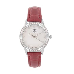 STRADA Japanese Movement Crystal Studed Water Resistant Stainless Steel Watch with White Strap