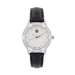 STRADA Japanese Movement Crystal Studed Water Resistant Stainless Steel Watch with White Strap