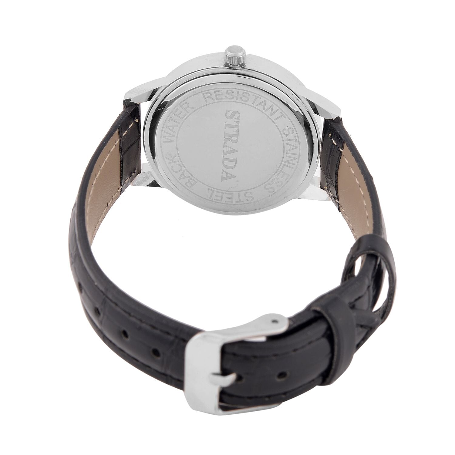 STRADA Japanese Movement Crystal Studed Water Resistant Stainless Steel Watch with Black Strap