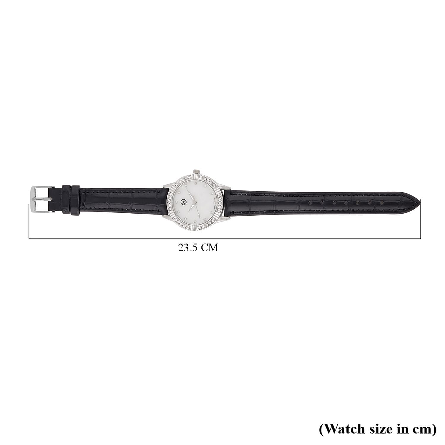 STRADA Japanese Movement Crystal Studed Water Resistant Stainless Steel Watch with Black Strap