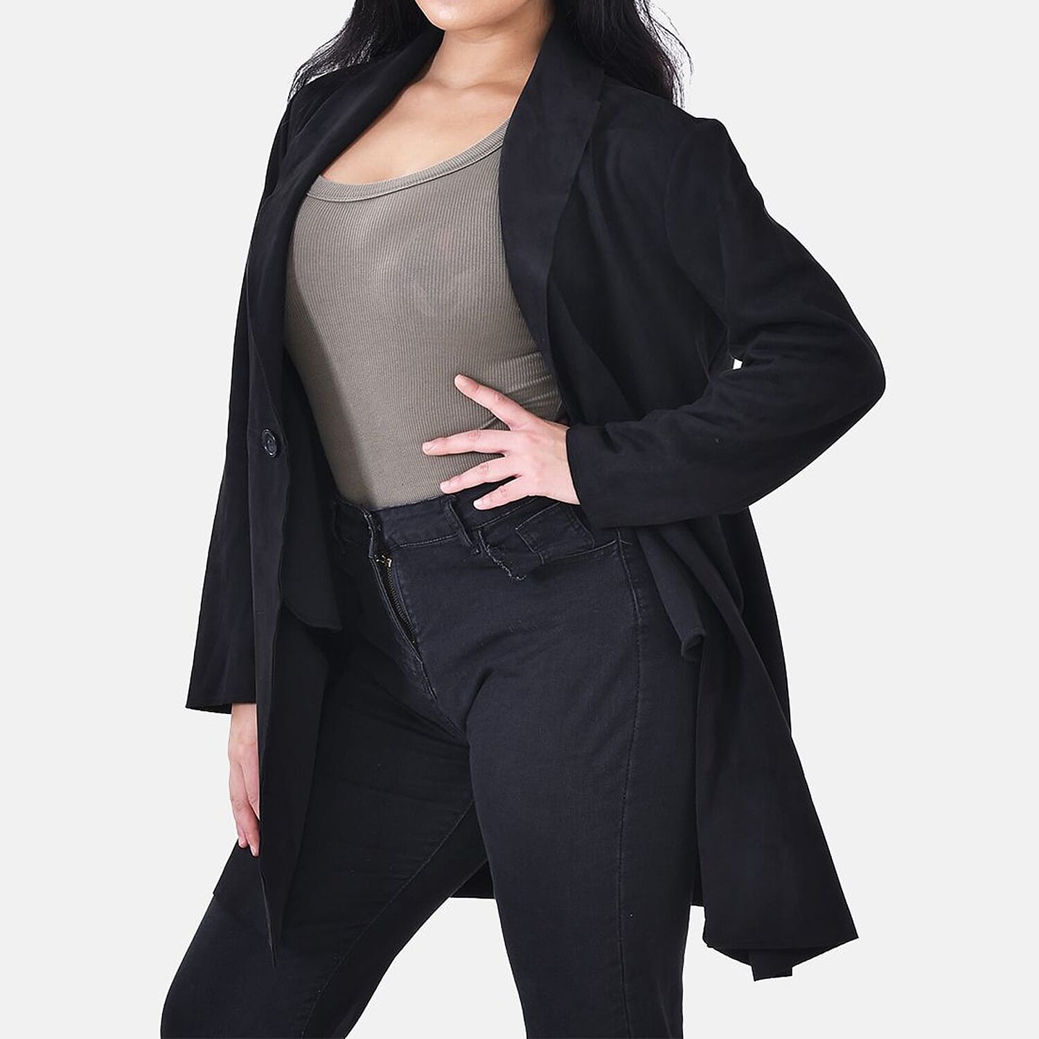 Tamsy Suedette Knitted Duster Coat (Size S) - Black