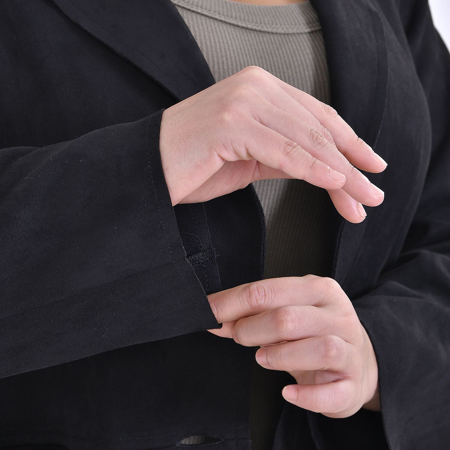 Tamsy Suedette Knitted Duster Coat (Size S) - Black