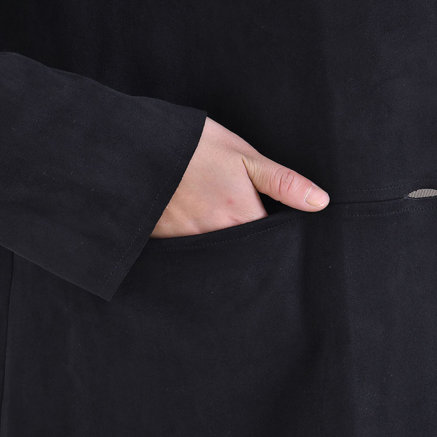 Tamsy Suedette Knitted Duster Coat (Size S) - Black