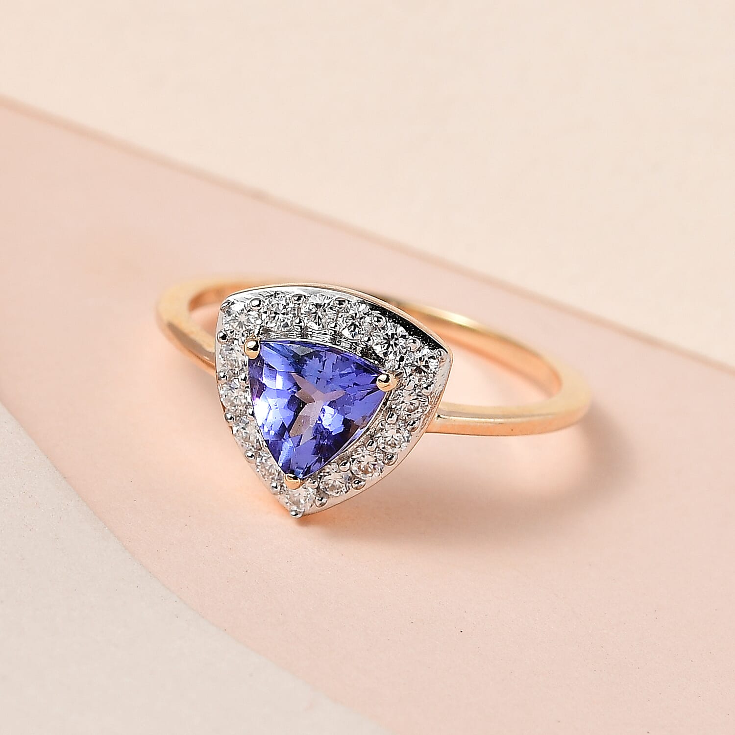 9K Yellow Gold Tanzanite and Moissanite Ring