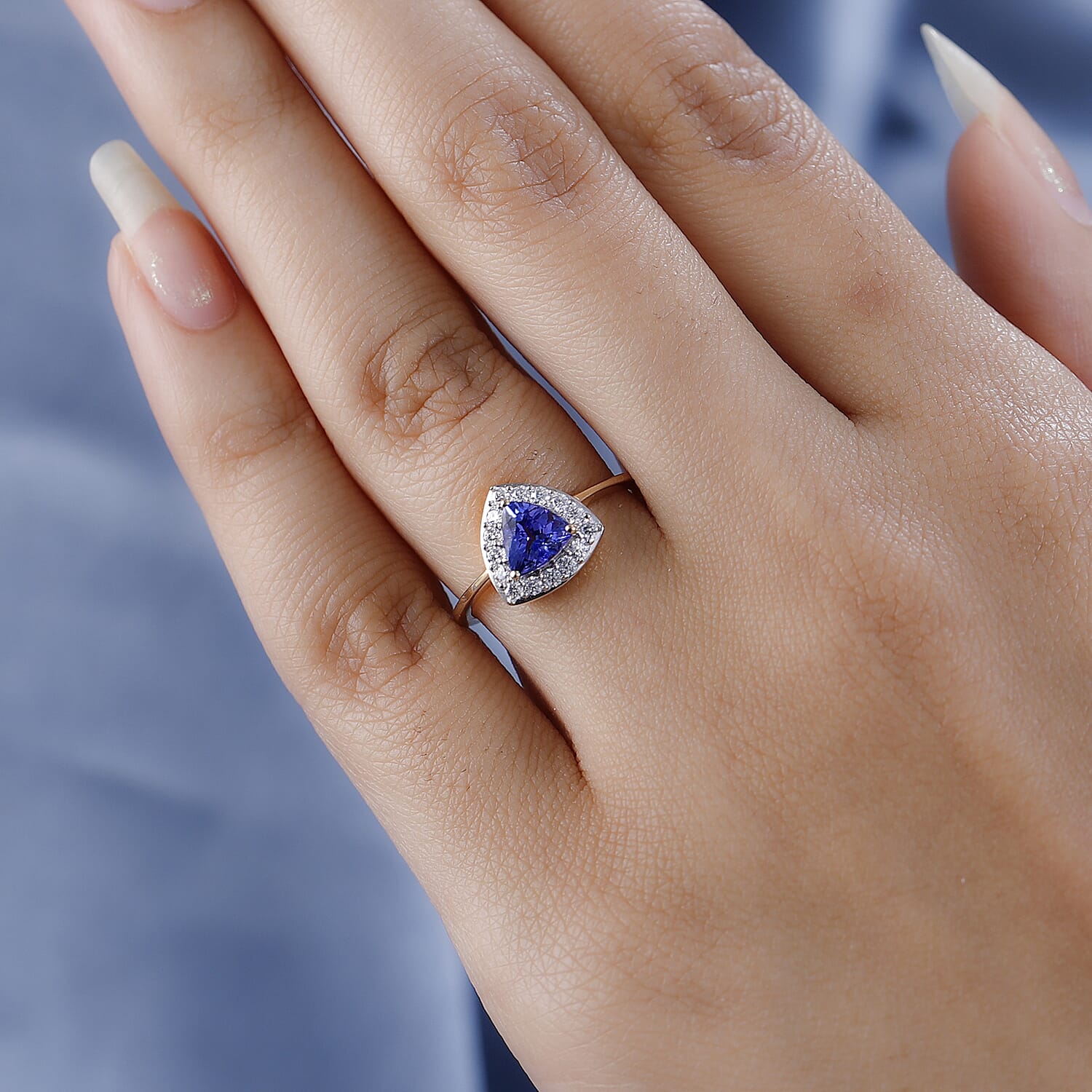 9K Yellow Gold Tanzanite and Moissanite Ring