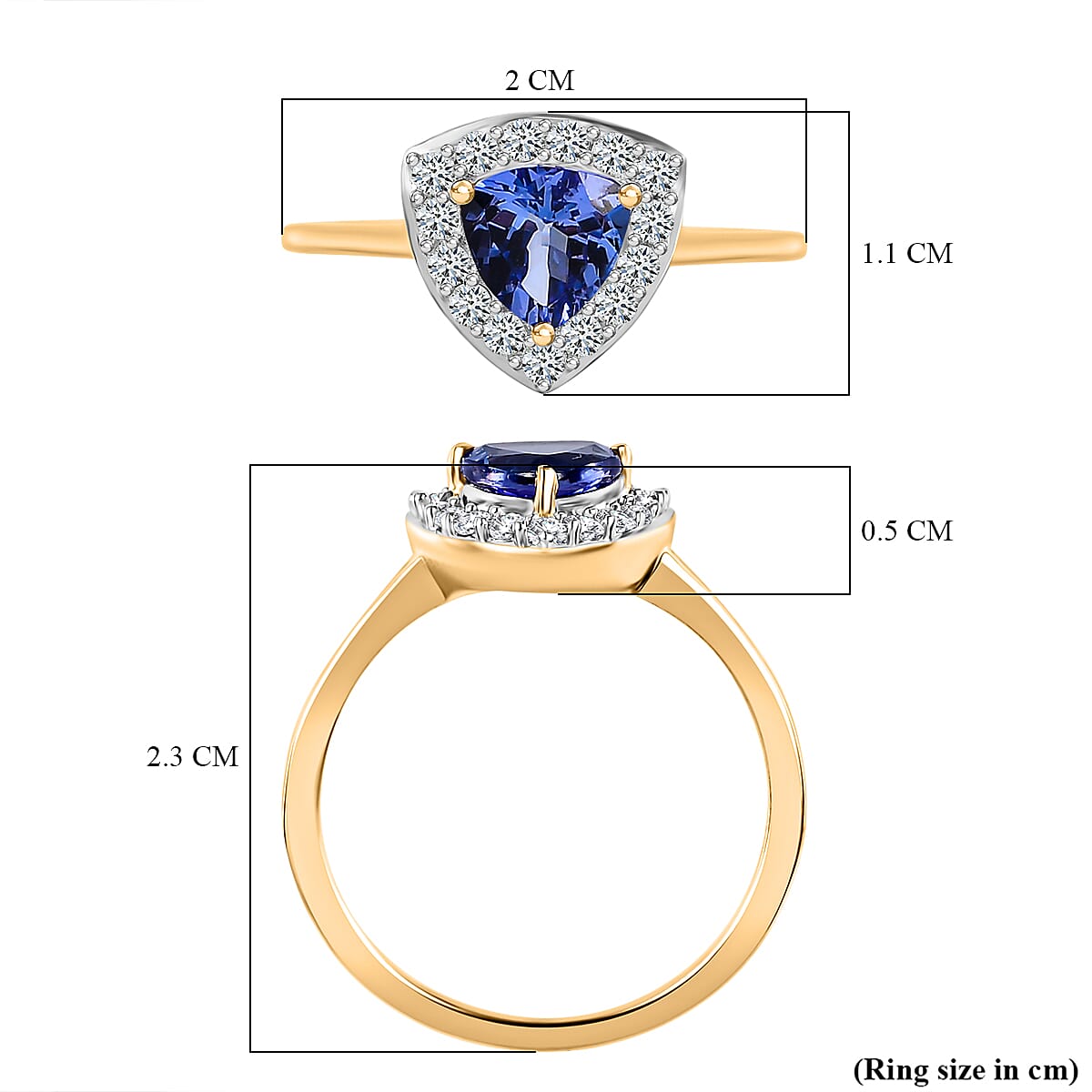 9K Yellow Gold Tanzanite and Moissanite Ring