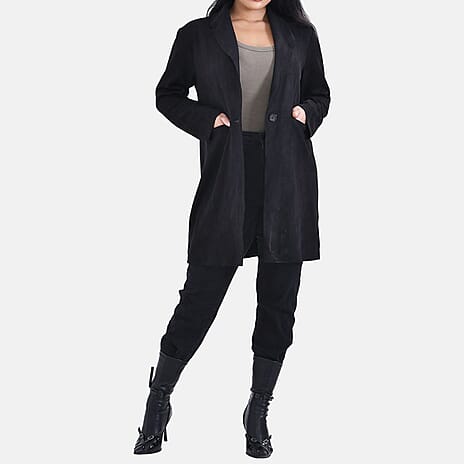 TAMSY Suedette Duster Coat (Size L - 16-18 ) - Black -  CB 35.5in