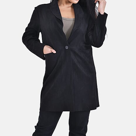 TAMSY Suedette Duster Coat (Size L - 16-18 ) - Black -  CB 35.5in