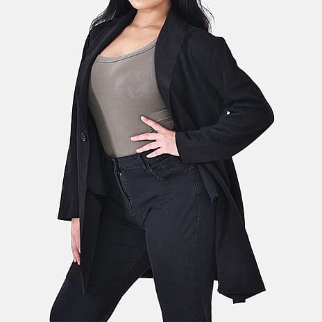 TAMSY Suedette Duster Coat (Size L - 16-18 ) - Black -  CB 35.5in
