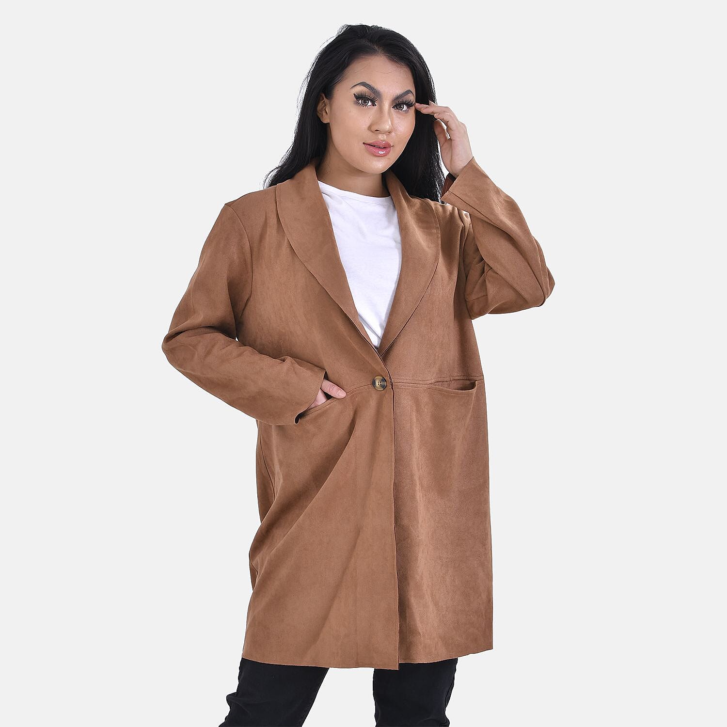 Tamsy Suedette Knitted Duster Coat (Size S) - Black