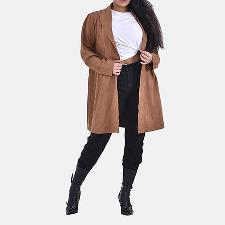 Tamsy Suedette Knitted Duster Coat (Size L) - Camel