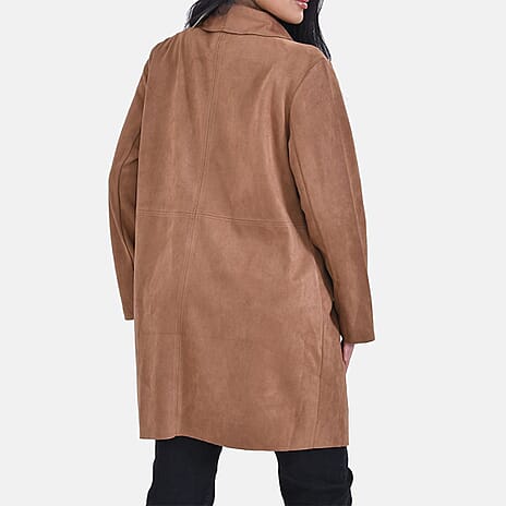 Tamsy Suedette Knitted Duster Coat (Size XL) - Camel