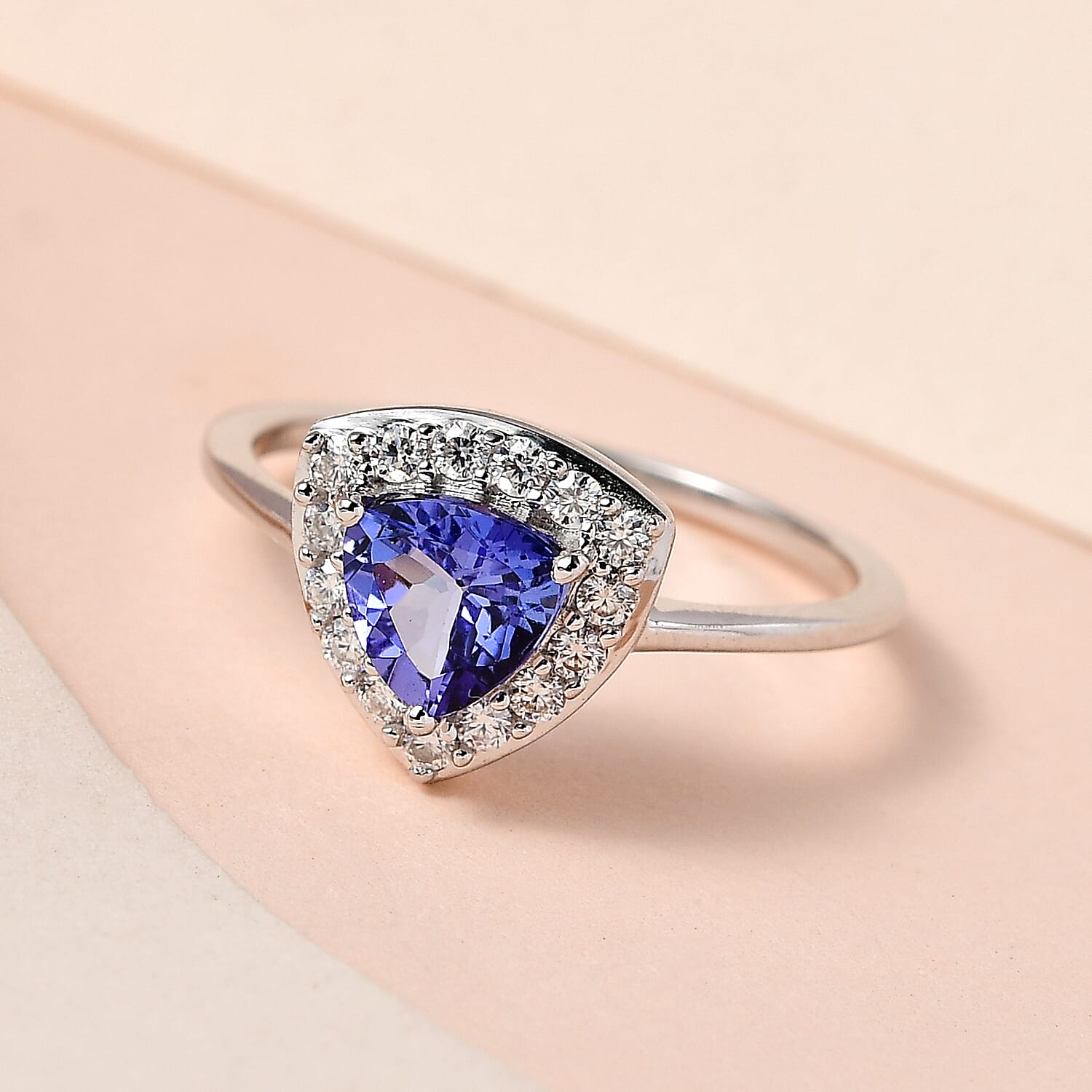 9K White Gold Tanzanite and Moissanite Ring