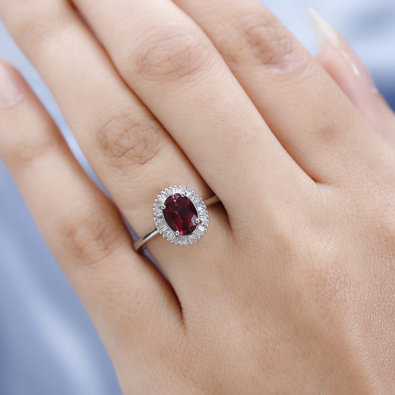 950 Platinum AAAA Rubellite and Diamond (VS-E-F) Ring 1.65 Ct,  Platinum Wt. 4.88 Gms