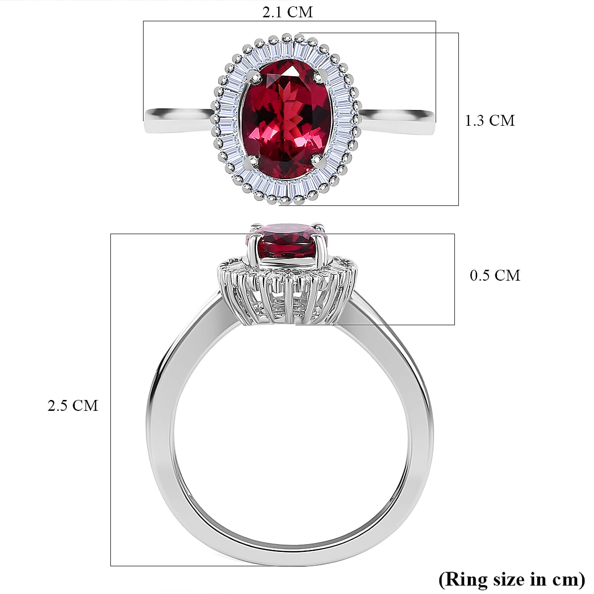 950 Platinum AAAA Rubellite and Diamond (VS-E-F) Ring 1.65 Ct,  Platinum Wt. 4.88 Gms
