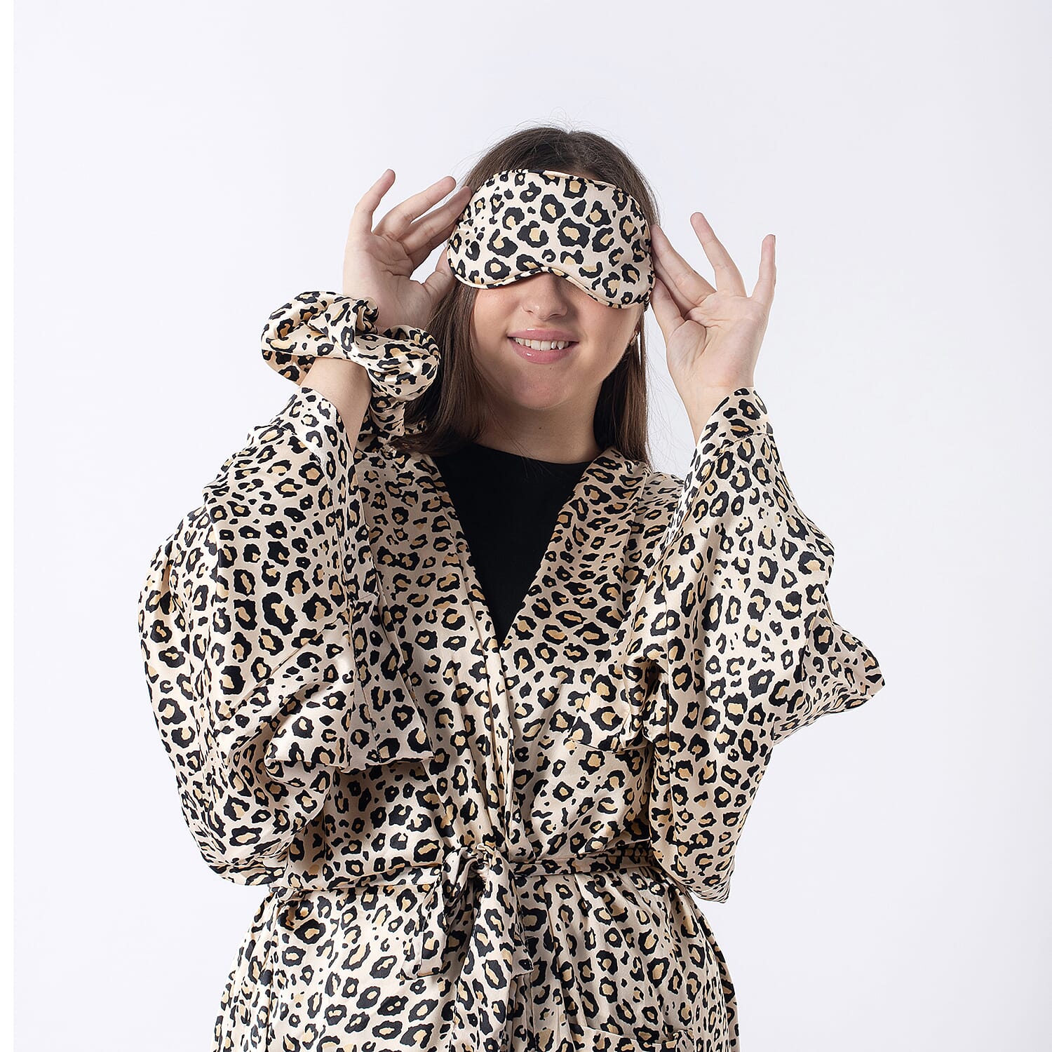 Robe with Eye Mask & Scrunchy (One Size) - Beige