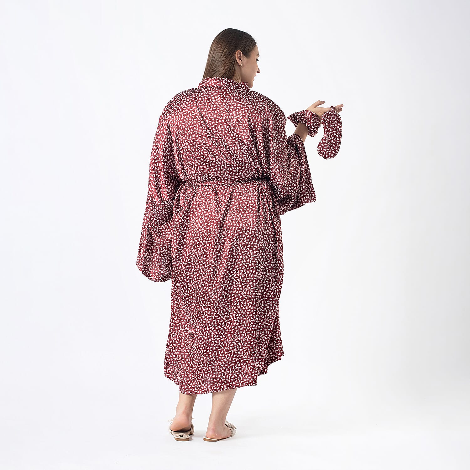 Robe with Eye Mask & Scrunchy (One Size) - Beige