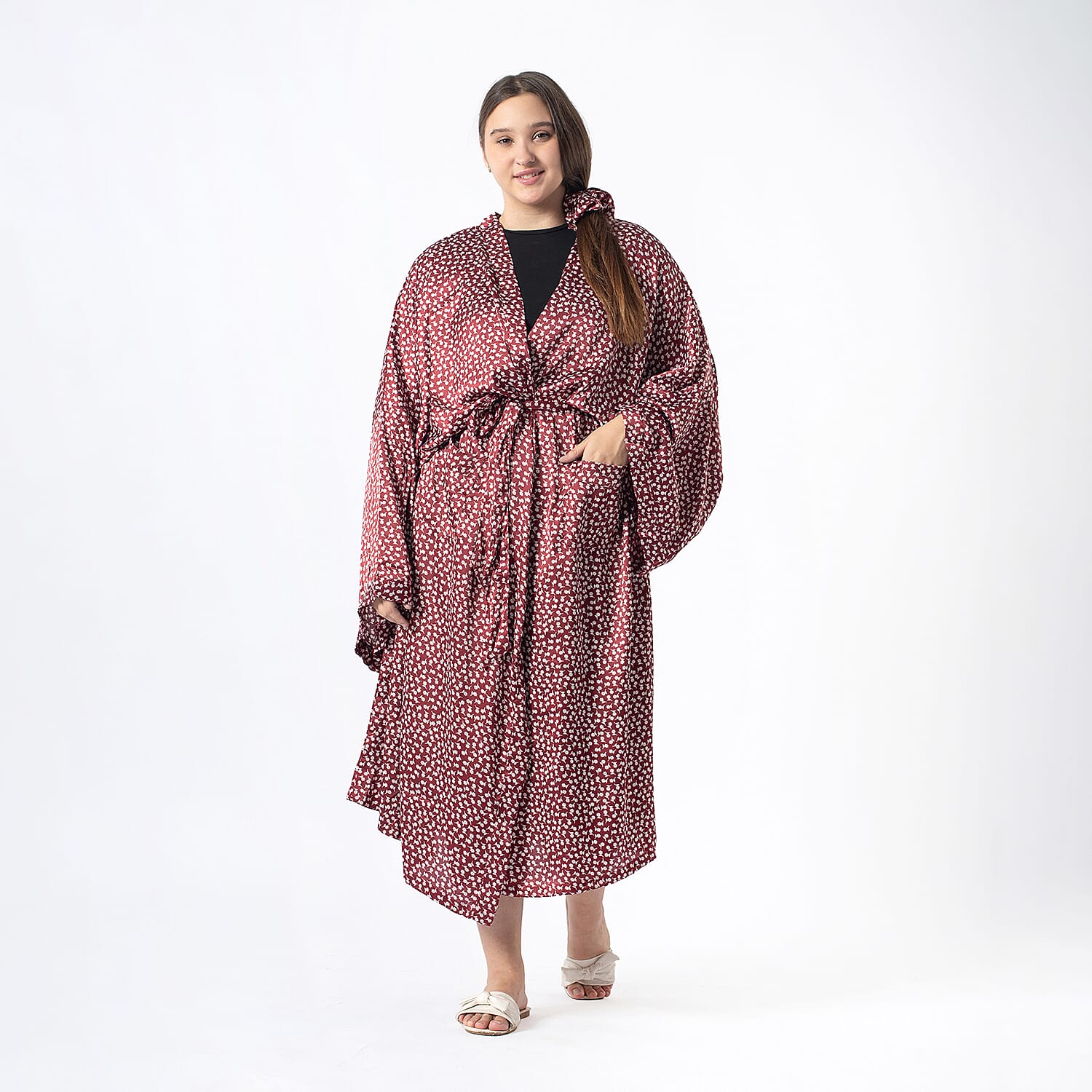 Robe with Eye Mask & Scrunchy (One Size) - Beige