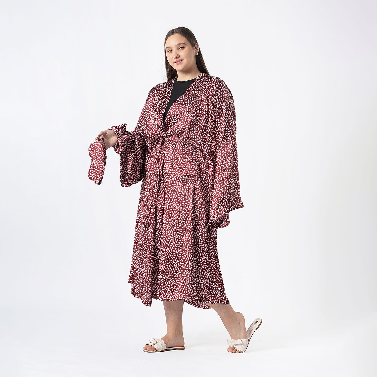 Robe with Eye Mask & Scrunchy (One Size) - Beige